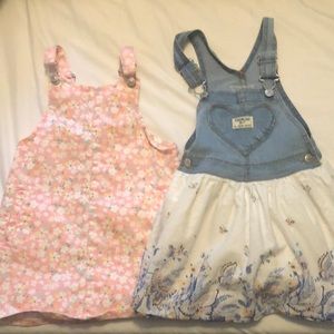 Two 4T overall dress jumpers